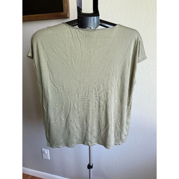 Chico's Modal Light Olive Green Swing Flowy Soft Cozy Scoop Neck Short Sleeve L - Picture 2 of 4